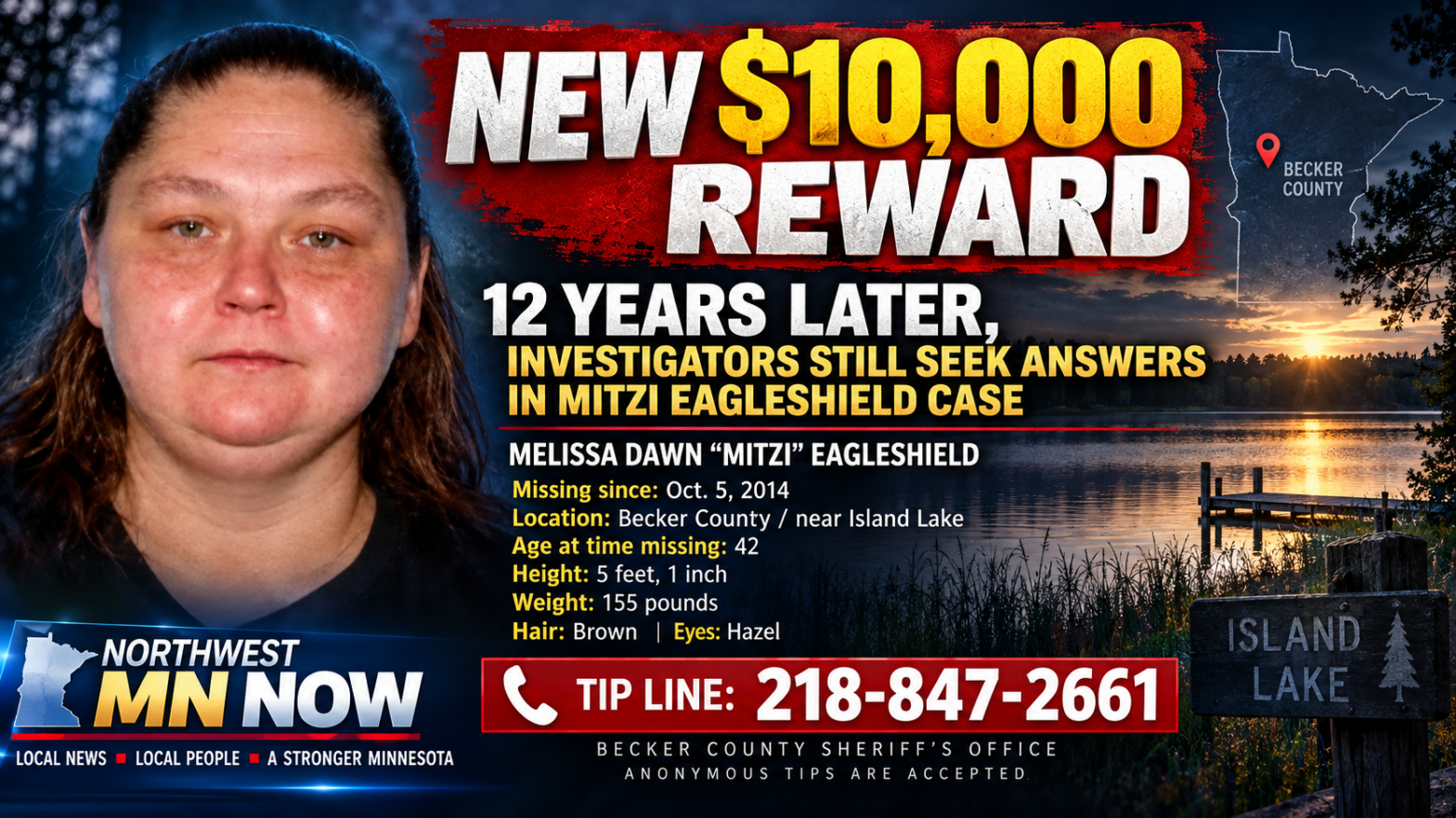 Becker County Missing Woman: $10,000 Reward Offered